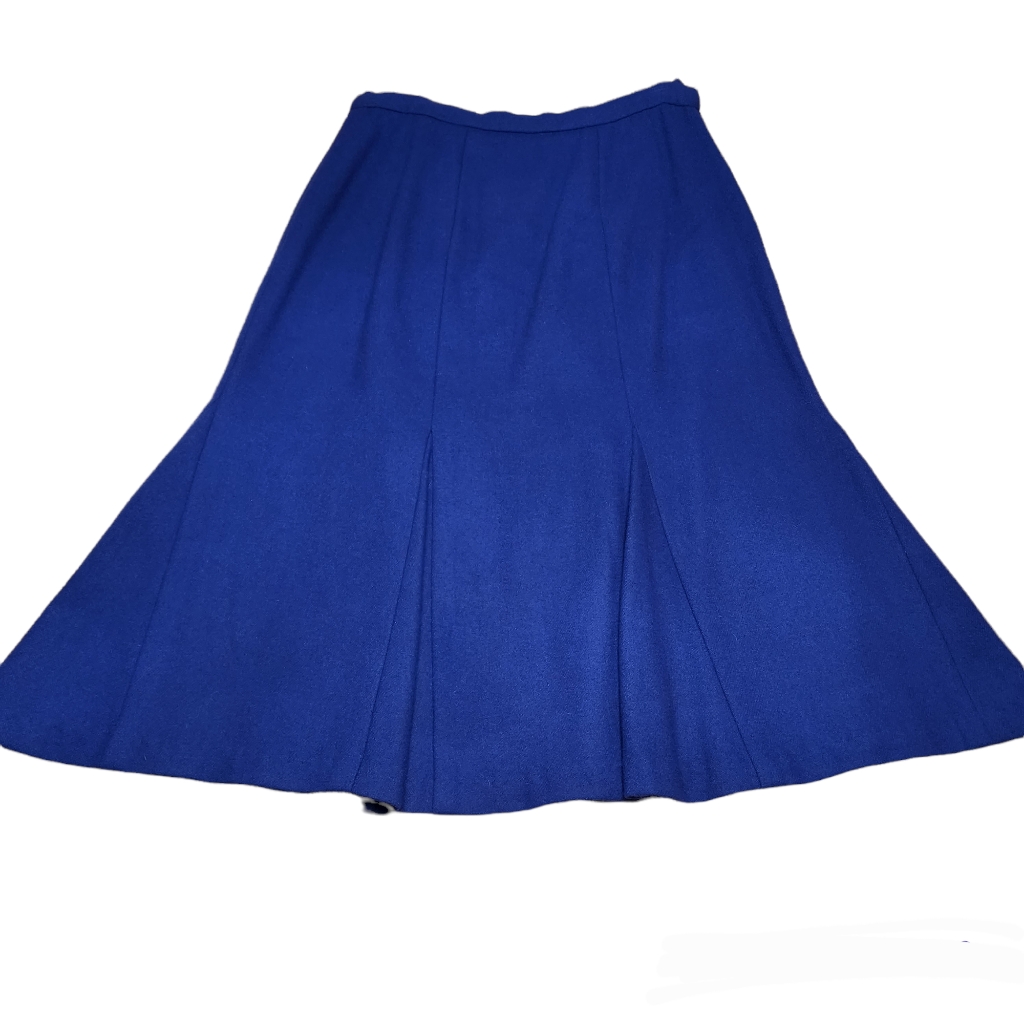 Vintage Handmade Womens Royal Blue Fully Lined Wool Midi Skirt Size Medium 10/12